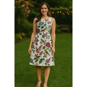 Boden Kiera Floral Bird Sheath Dress Womens Size 6L Multicolor Event Career